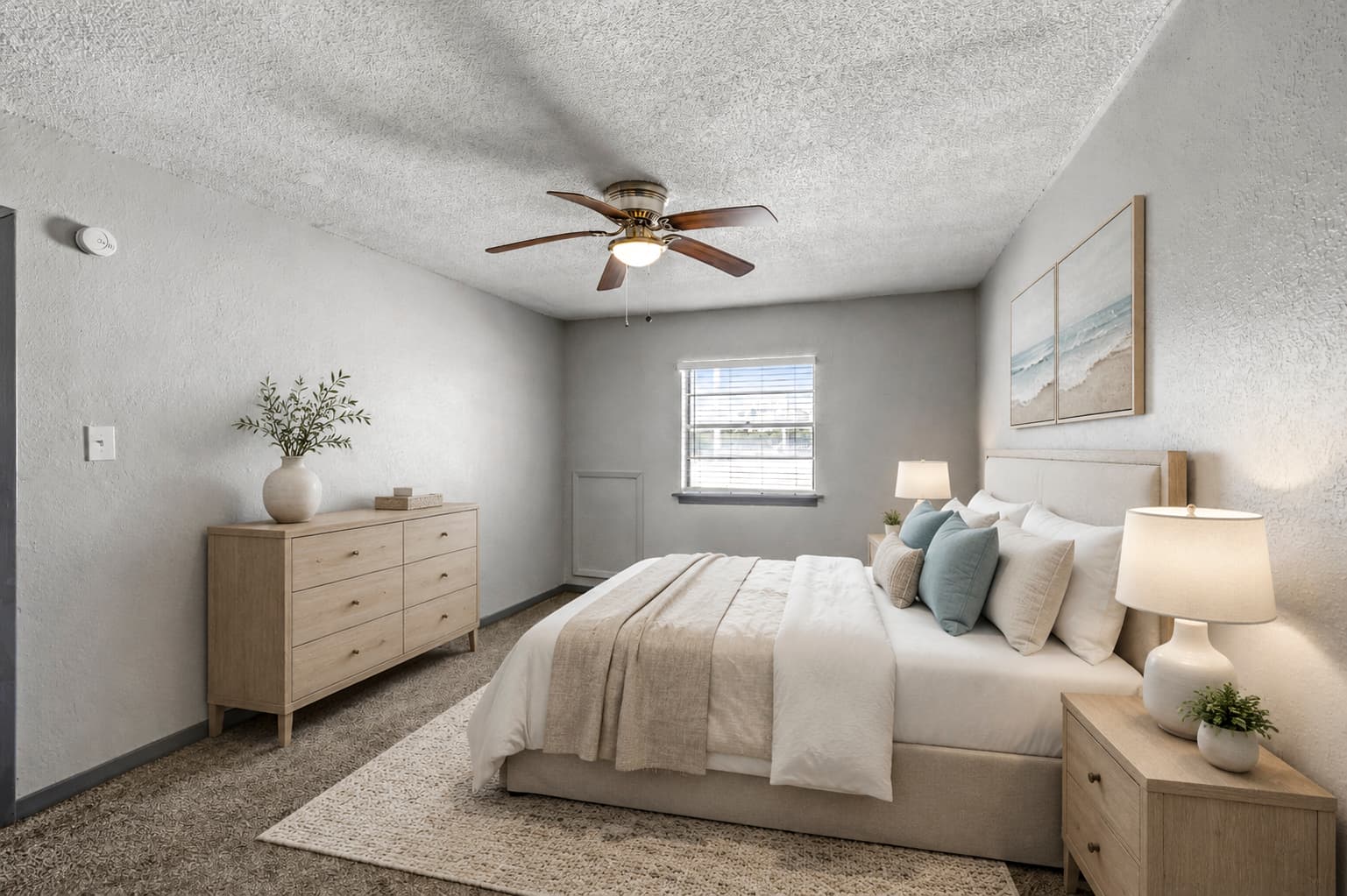 Newly renovated bedroom at 3rd Coast Apartments in Galveston